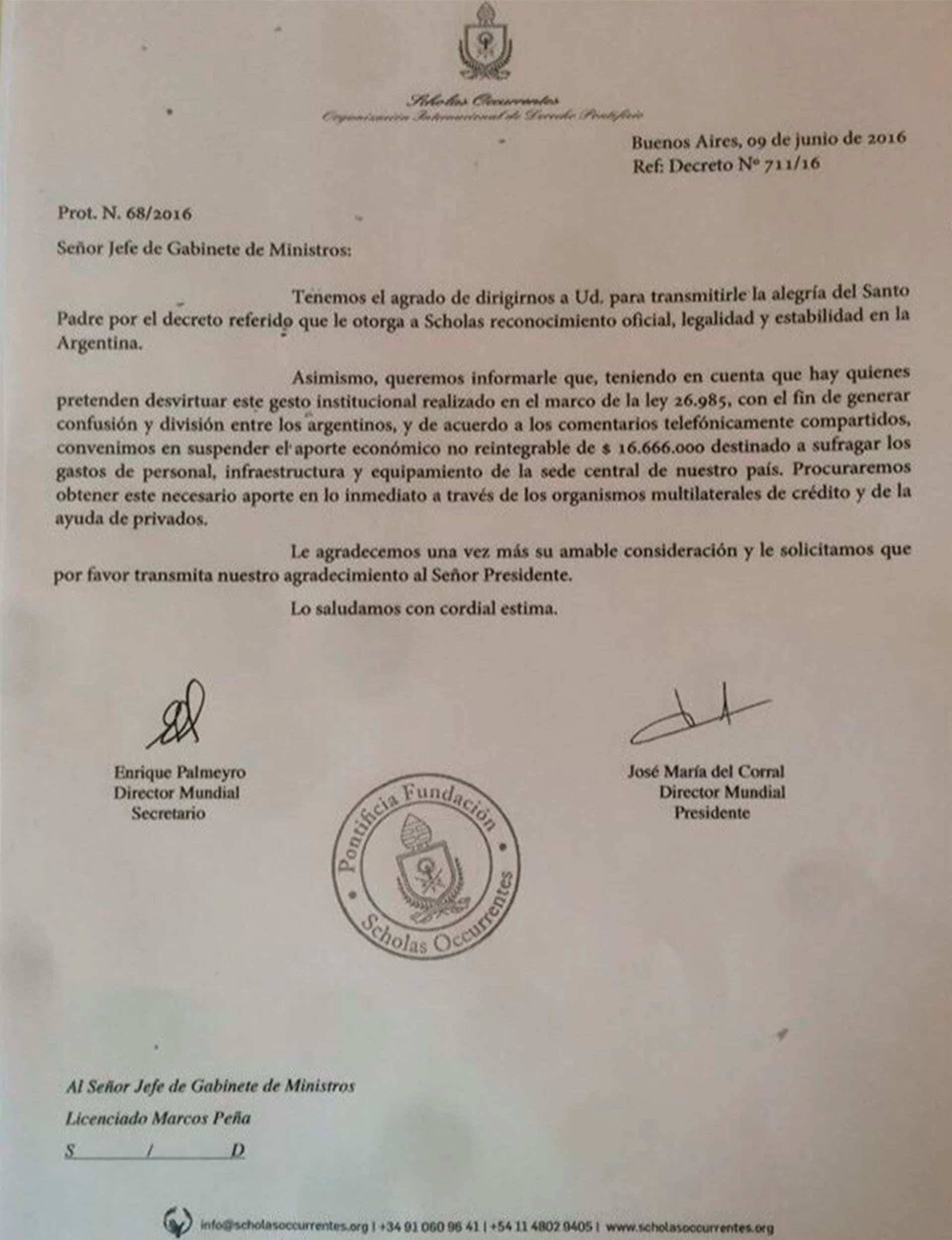 Esta es la carta a través de la cual se rechazó la donación (@sacroprofano)