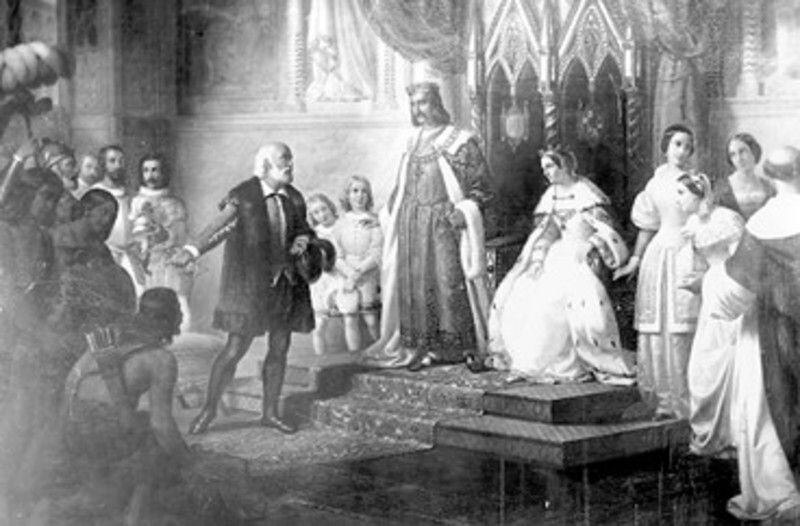 Cristóbal Colón frente a los reyes de España
