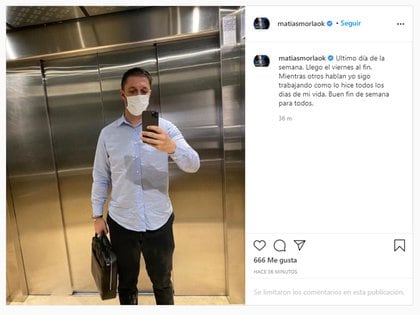 El primer mensaje que escribió Matías Morla en Instagram. Luego, siguió en su cuenta de Twitter (@matiasmorlaok)