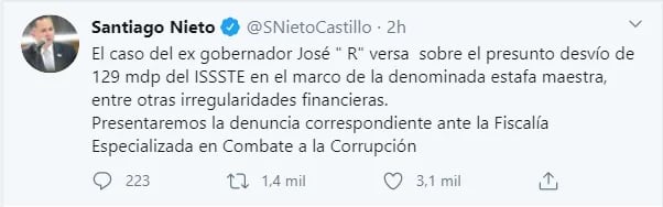Santiago Nieto, titular de la UIF, aclaró la razón del bloque de las cuentas del José Reyes Baeza (Foto: Twitter@SNietoCastillo)