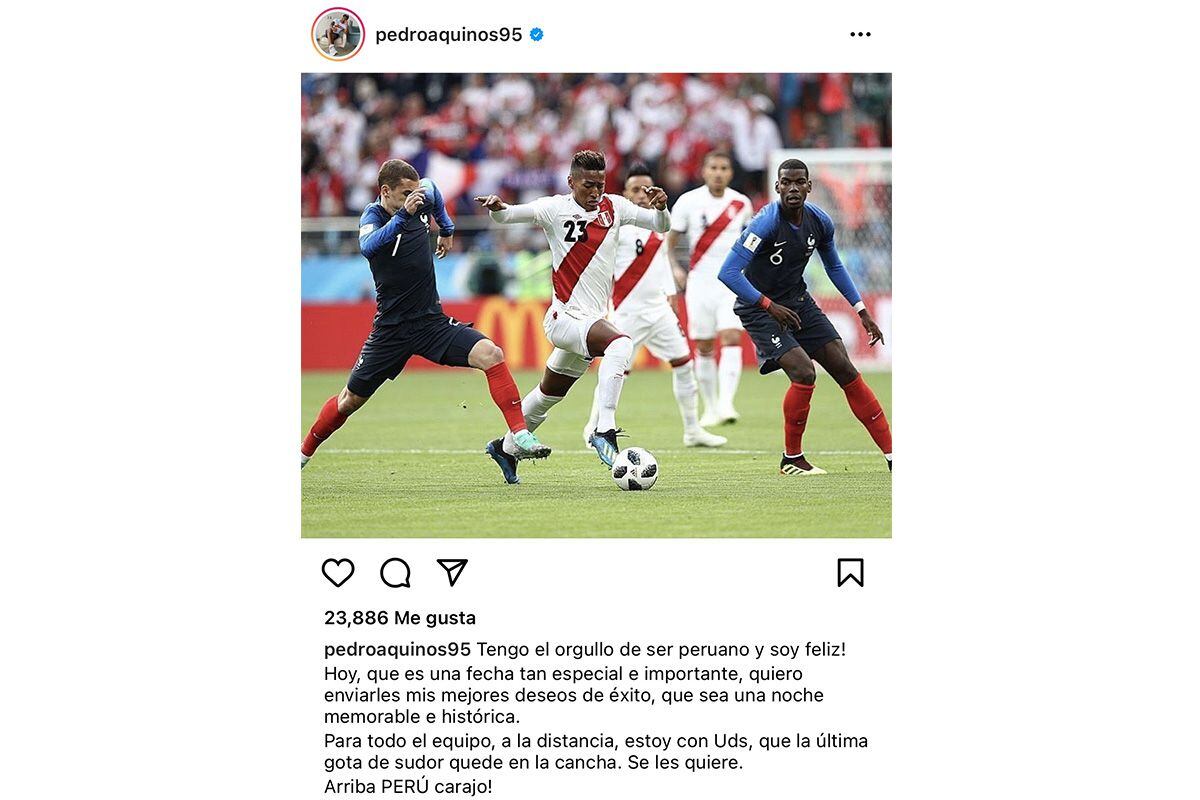 Pedro Aquino post on Instagram prior to Peru vs. Uruguay.