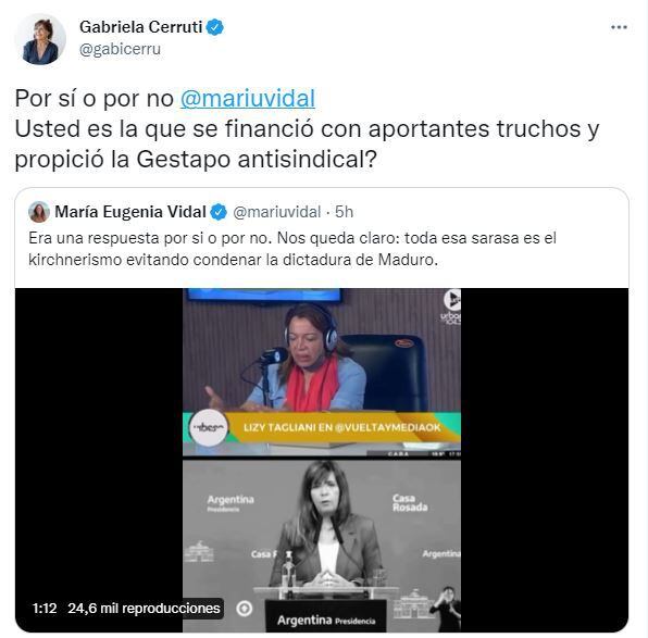 El video que compartió María Eugenia Vidal en Twitter