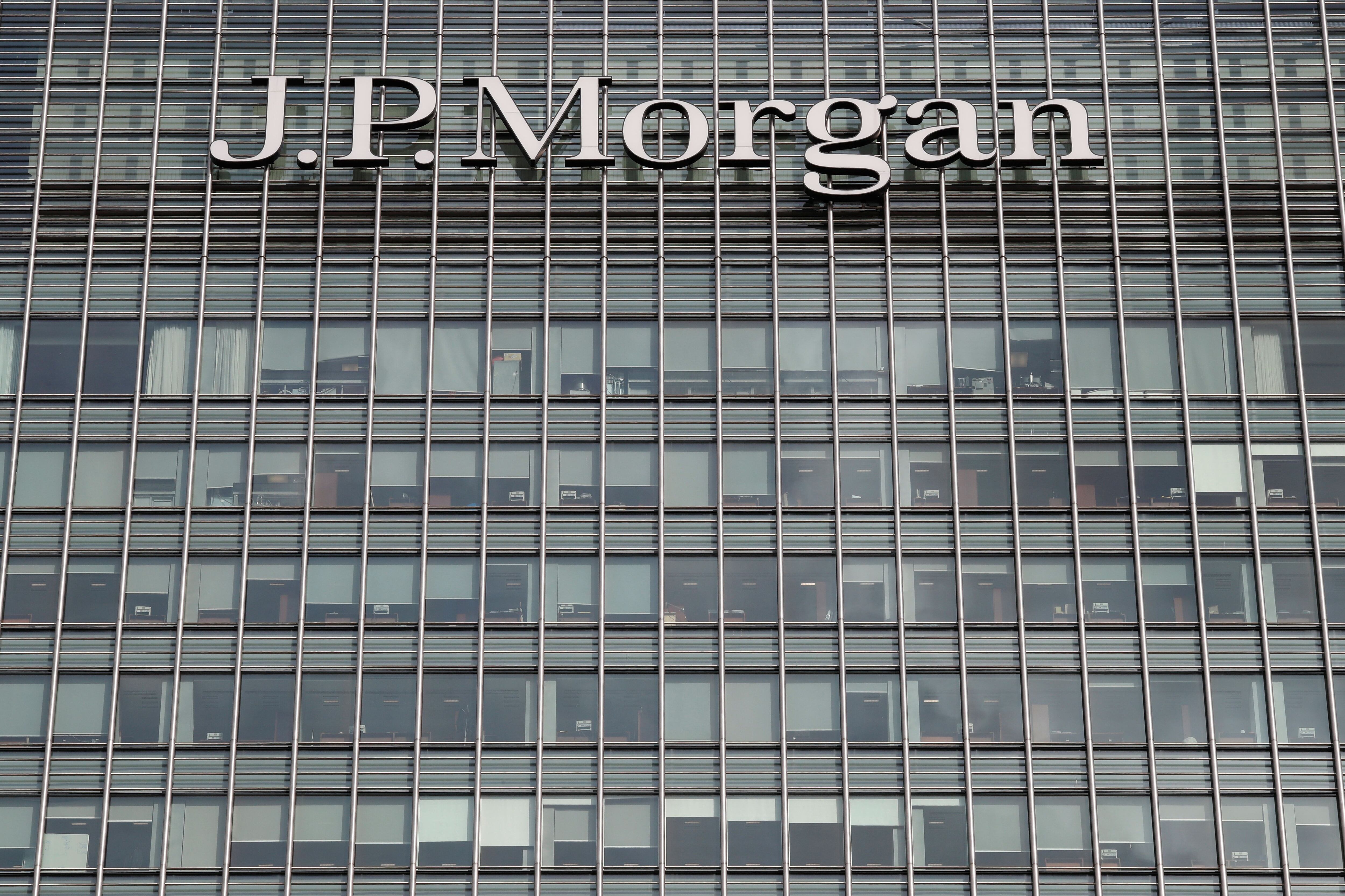 FILE PHOTO: The J.P.Morgan logo is seen at  Canary Wharf financial district in London,Britain, March 3, 2016.  REUTERS/Reinhard Krause/File Photo