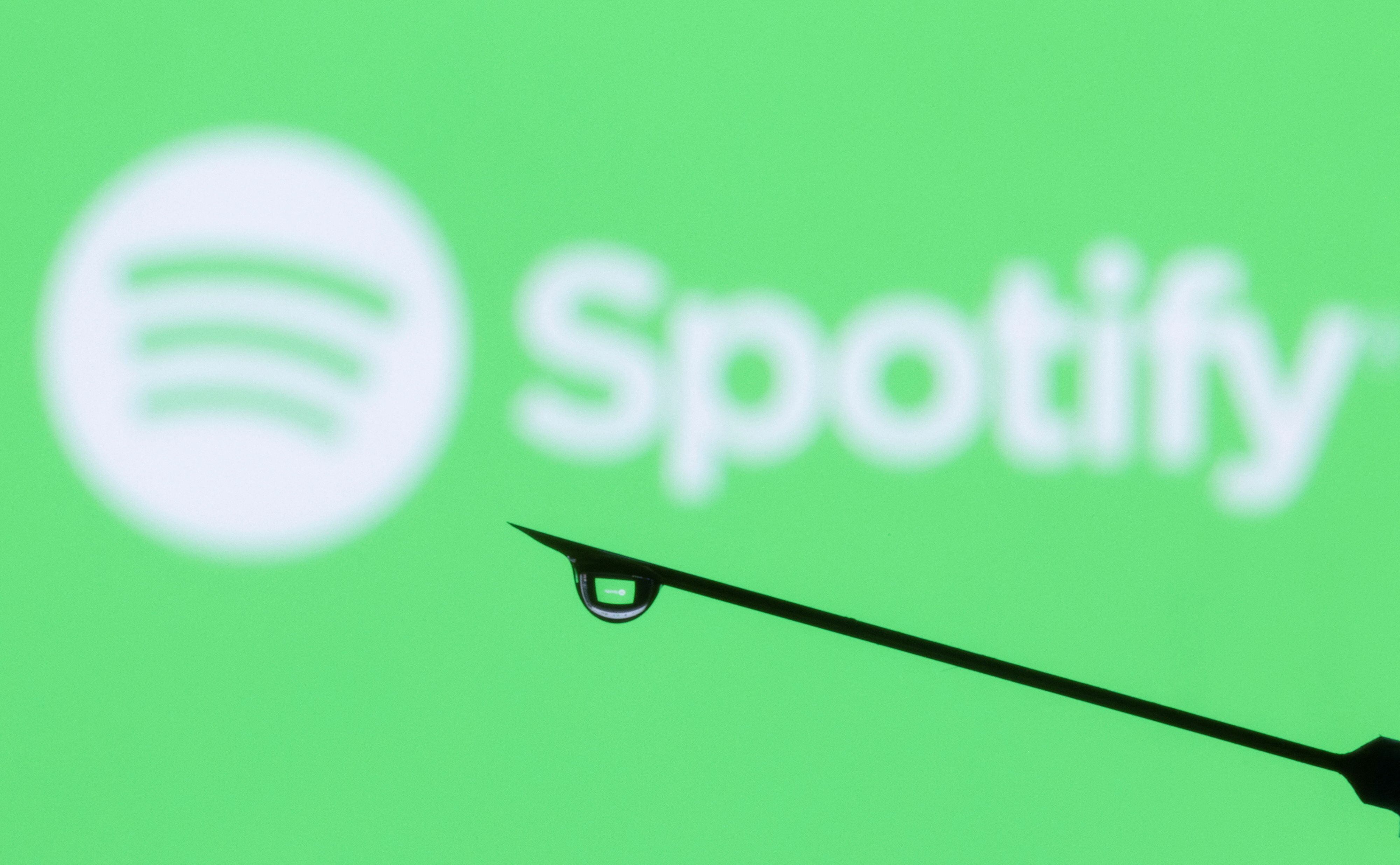 FILE PHOTO: Spotify logo is reflected in a drop on a syringe needle in this illustration taken, January 31, 2022. REUTERS/Dado Ruvic/Illustration/File Photo