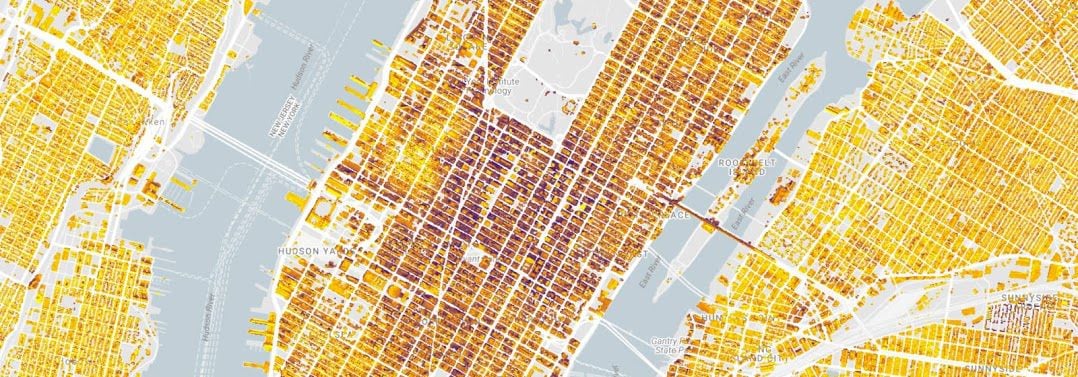 La interfaz de Sunroof muestra la capacidad solar en Manhattan (Google Sustainability)