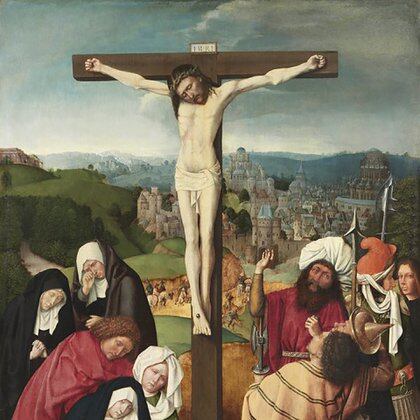La crucifixión, por Gerard David, pintor neerlandés de fines del siglo XV 