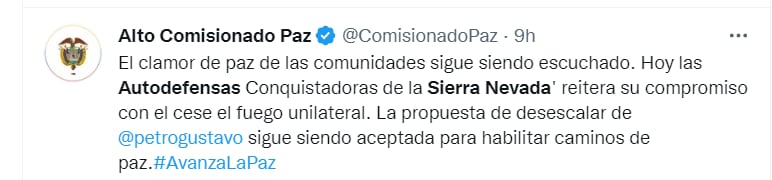 Alto Comisionado para la Paz sobre el cese de los paramilitares de la Sierra Nevada