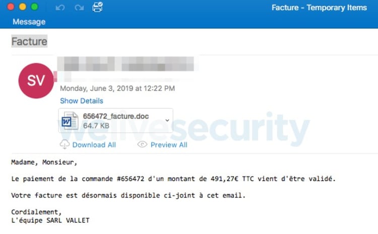 El malware se distribuye a través de un adjunto que llega por correo.