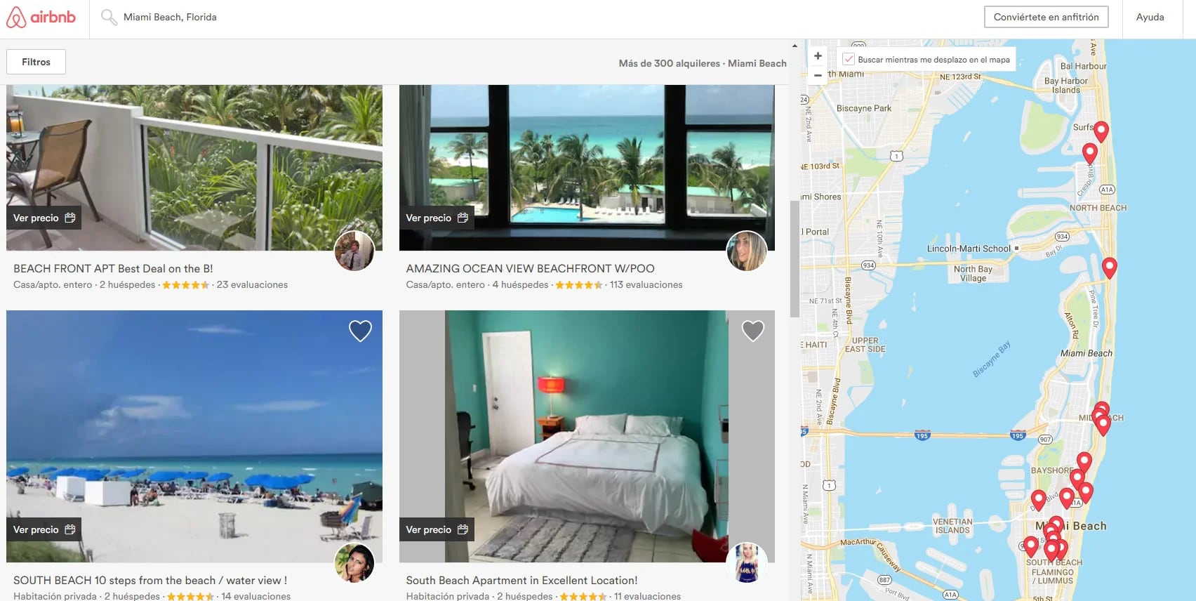 Ofertas de alojamiento en Miami Beach de Airbnb
