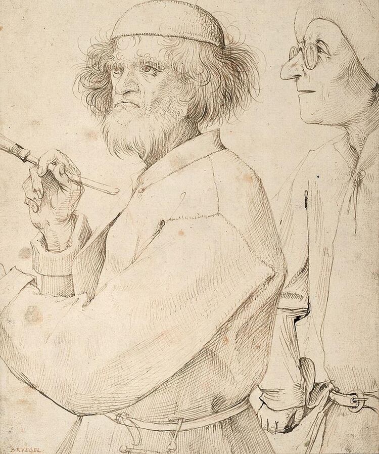 “El pintor y el aficionado” (1565), se cree que es un autorretrato de Pieter Brueghel el Viejo
