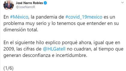 El ex secretario de salud dijo que los datos presentados por López-Gatell no son creíbles (Foto: Twitter / @JoseNarroR)