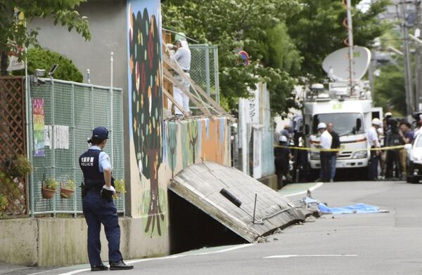El lugar en el que la niña murió tras el derrumbe de una pared (Kyodo/via REUTERS)