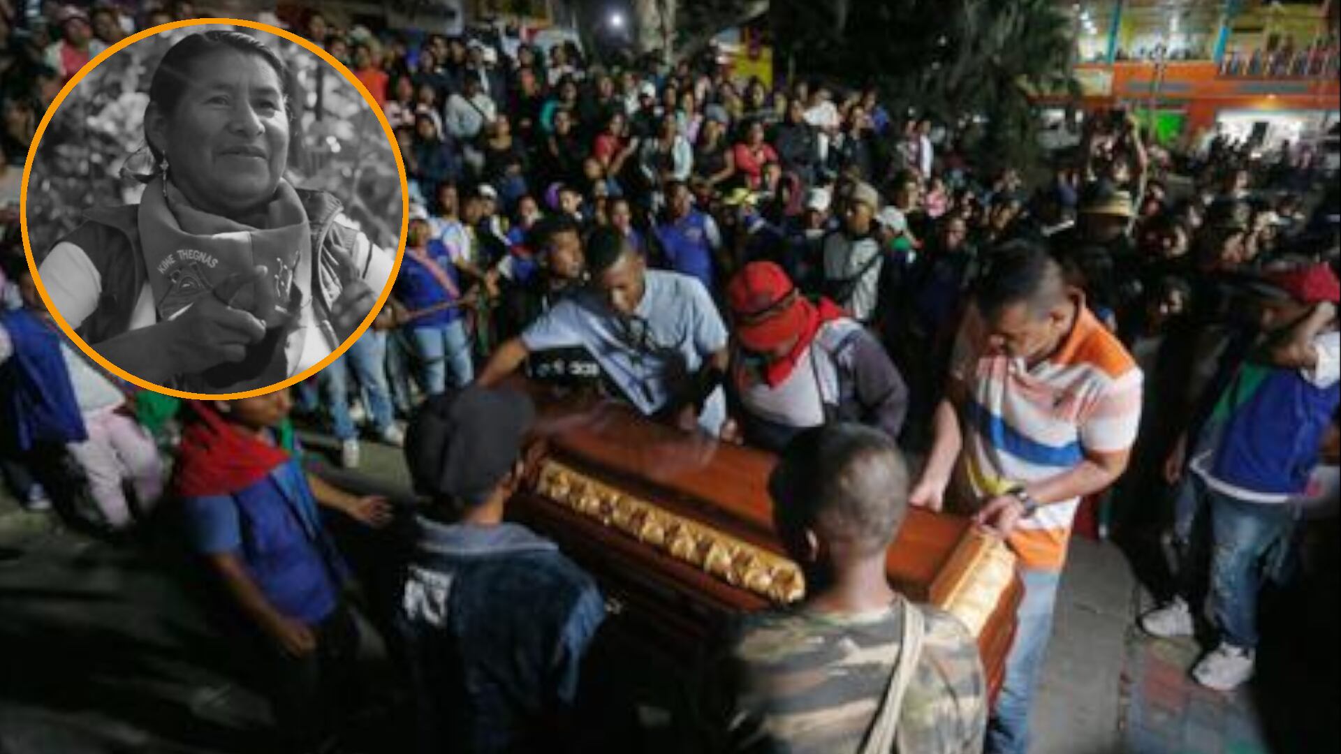 Funeral de Carmelina Yule Paví, la lideresa indígena asesinada por la disidencia de alias Iván Mordisco el sábado 16 de marzo en el norte del departamento del Cauca. (Crédito: EFE / Indepaz)