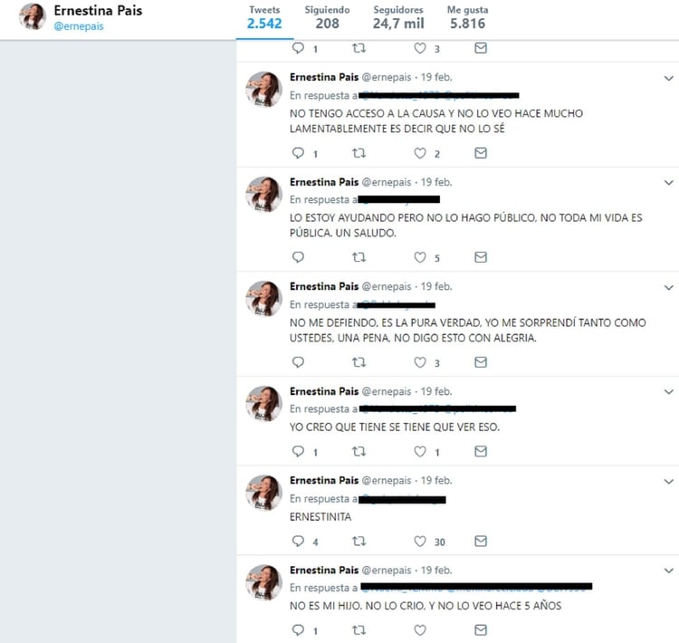 Ernestina Pais utilizÃ³ su cuenta de Twitter para hablar de la causa de su sobrino