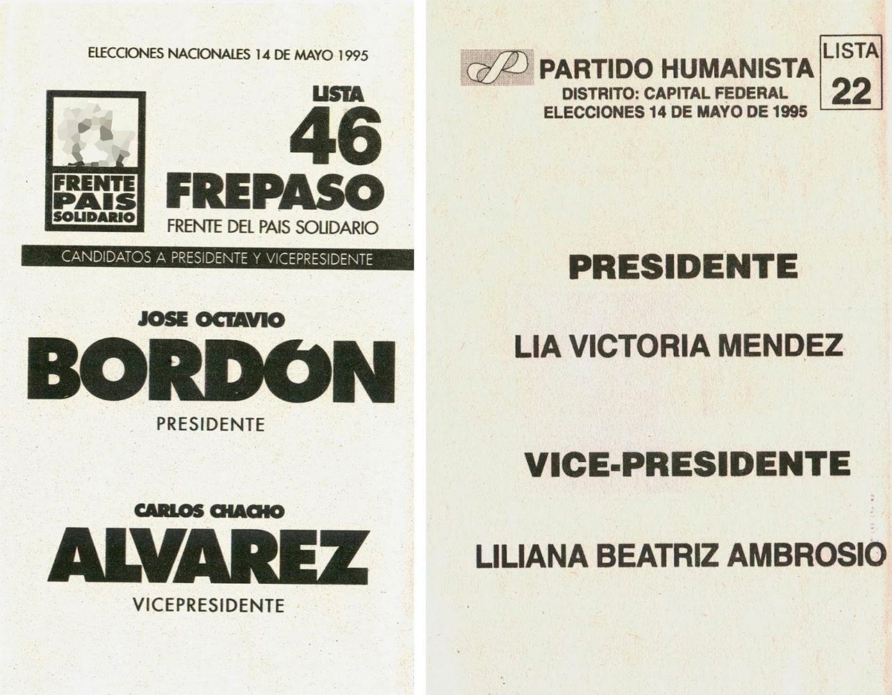 La boleta del FREPASO y la que tuvo a la primera candidata mujer desde el regreso de la democracia