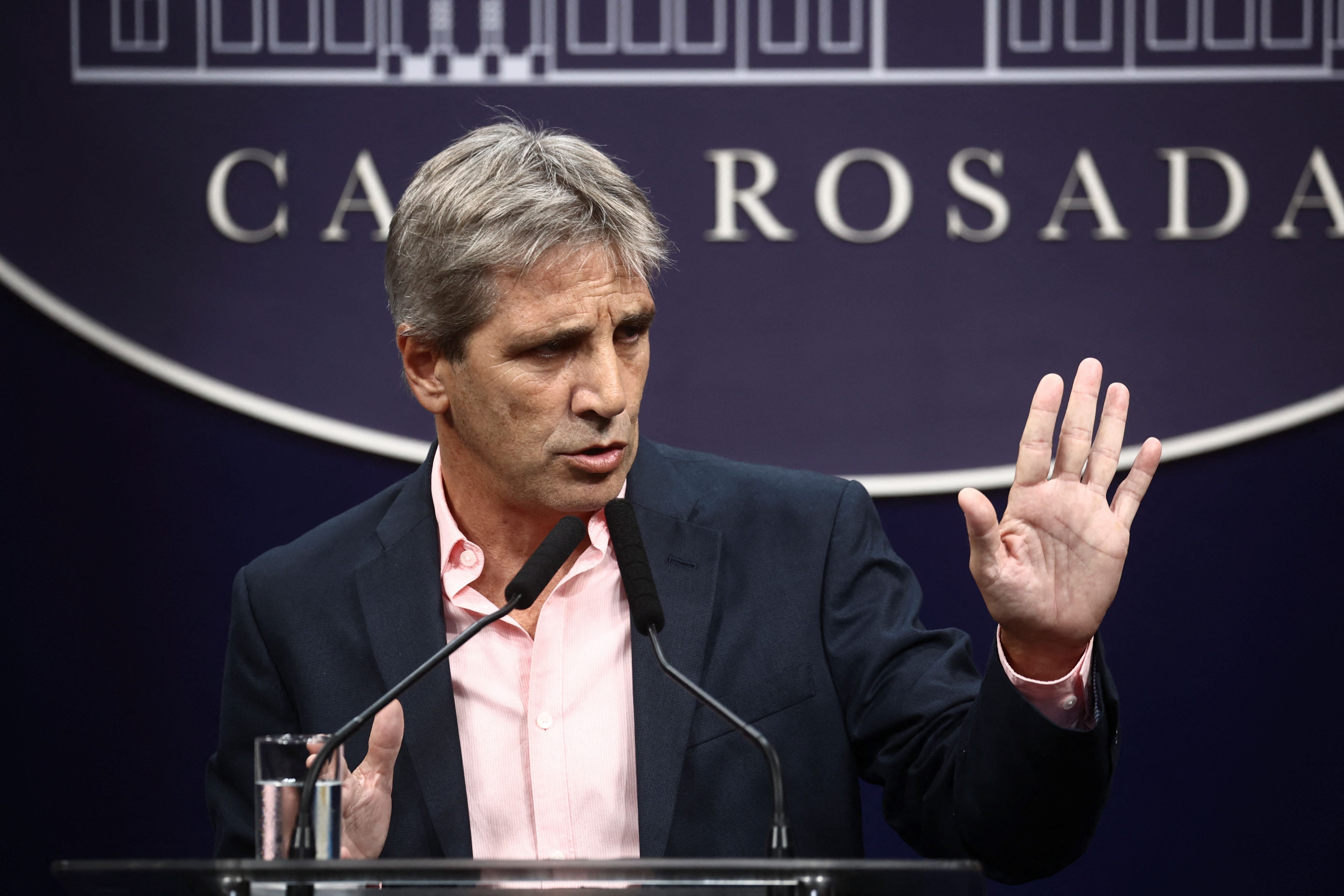 Argentina's Economy Minister Luis Caputo holds a press conference at the Casa Rosada Presidential Palace, in Buenos Aires, January 26, 2024. REUTERS/Tomas Cuesta