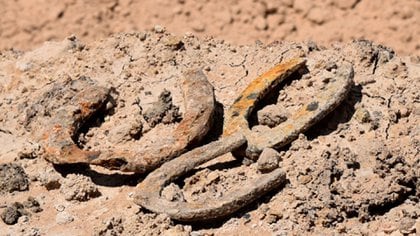 Las herraduras que se encontraron durante las reformas en el Monumental (Gentileza cariverplate.com.ar)