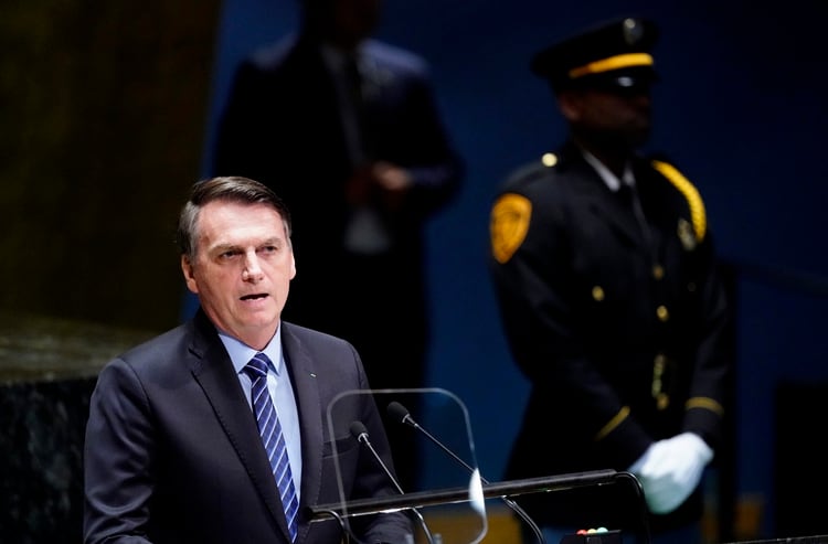 El presidente de Brasil, Jair Bolsonaro, se dirige a la 74Âª sesiÃ³n de la Asamblea General de las Naciones Unidas en la sede de la ONU en la ciudad de Nueva York, Nueva York, Estados Unidos, el 24 de septiembre de 2019. REUTERS/Lucas Jackson