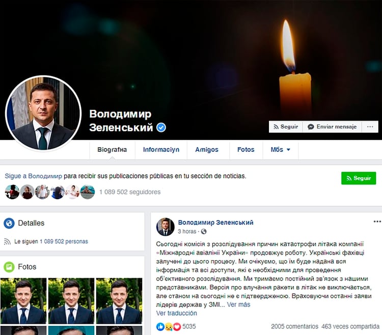 El mensaje de Zeklenski en Facebook: 