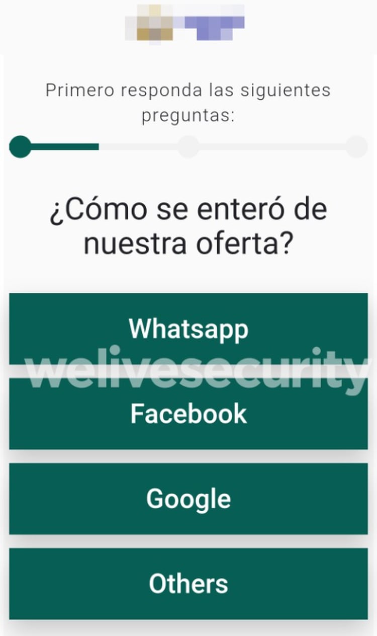 Otro indicio de que se trata de un engaño es que una de las opciones aparece en inglés (WeLiveSecurity)