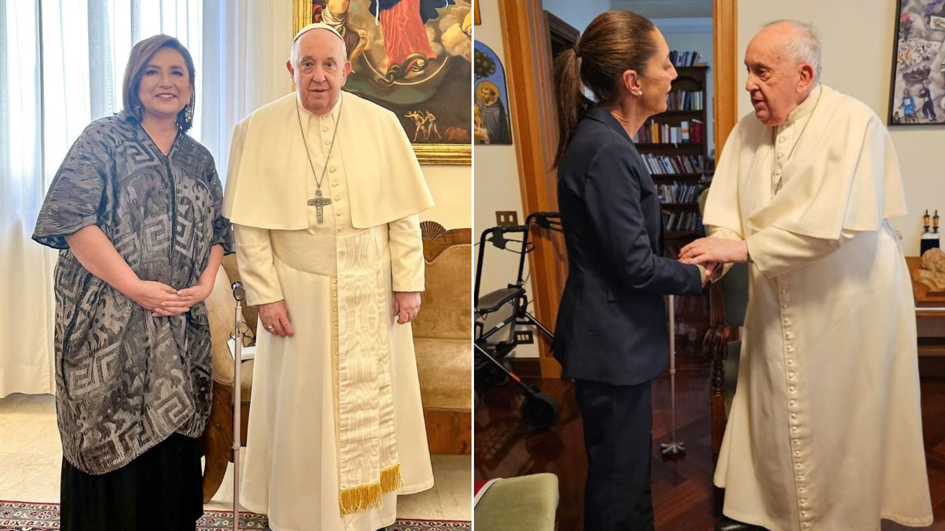 Xóchitl Gálvez y Claudia Sheinbaum con el Papa Francisco. (CUARTOSCURO)