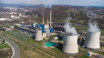 Aerial view of the thermal power plant in Tuzla, Bosnia and Herzegovina April 21, 2021. Picture taken with drone on April 21, 2021. REUTERS/Dado Ruvic