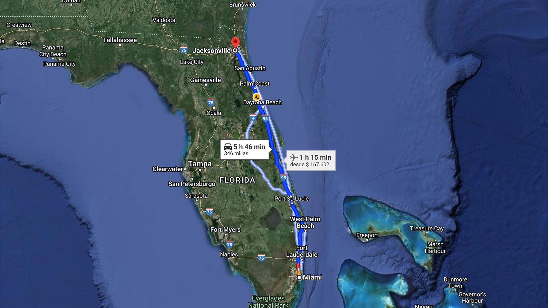 Mapa Jacksonville-Miami