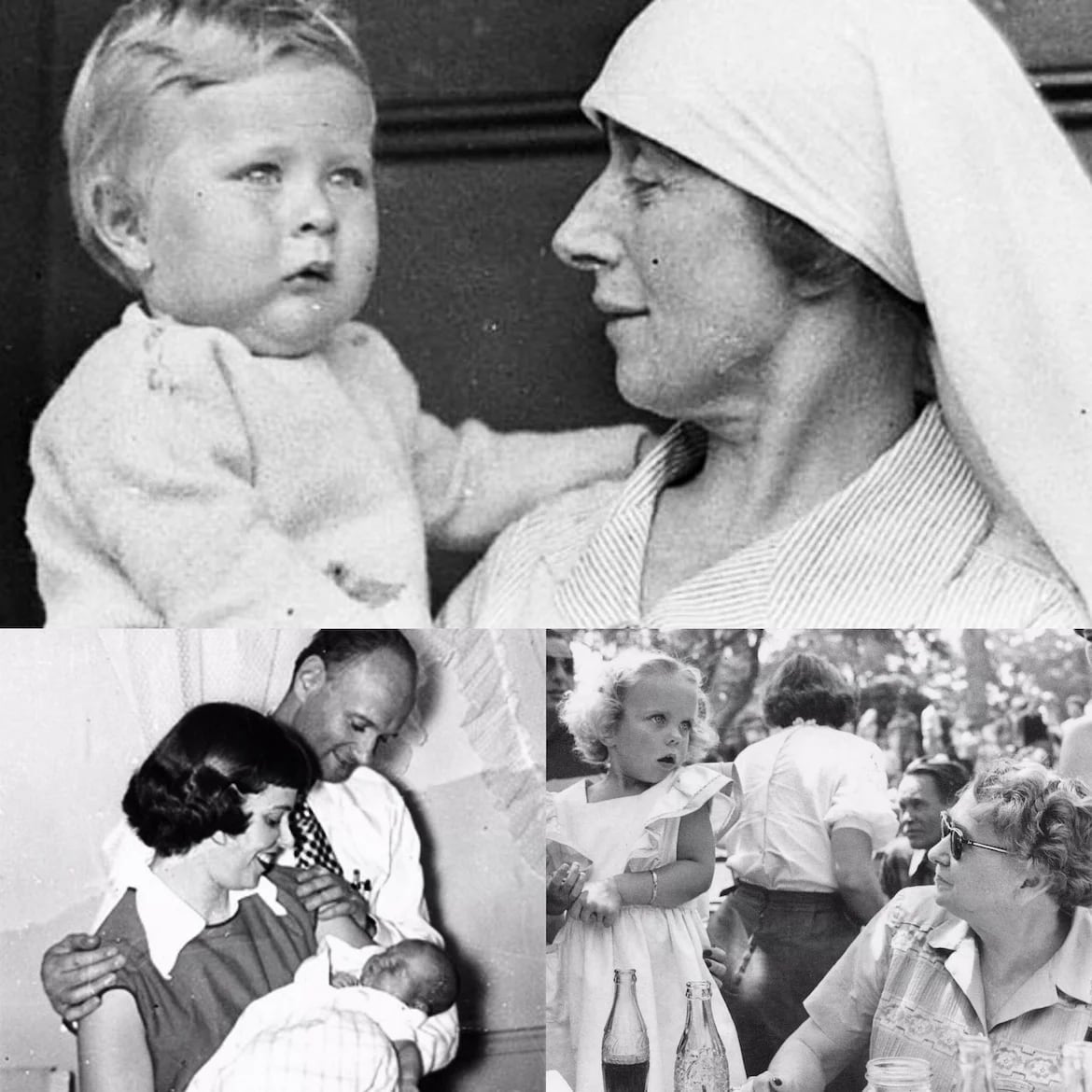 Postales de la post guerra: niños nacían en hogares pobres donde no podían ser cuidados, por lo que eran dados en adopción. Debajo, un bebé encuentra una nueva familia. A la derecha, Georgia Tann y una de las niñas que colocó en un hogar pudiente