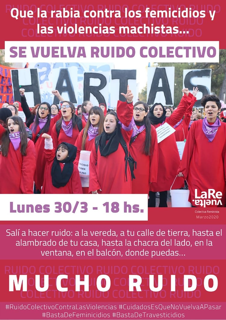 La revuelta, Ni una Menos y otros colectivos feministas convocan a un ruidazo el lunes a las 18 horas contra la violencia de género y los femicidios. 