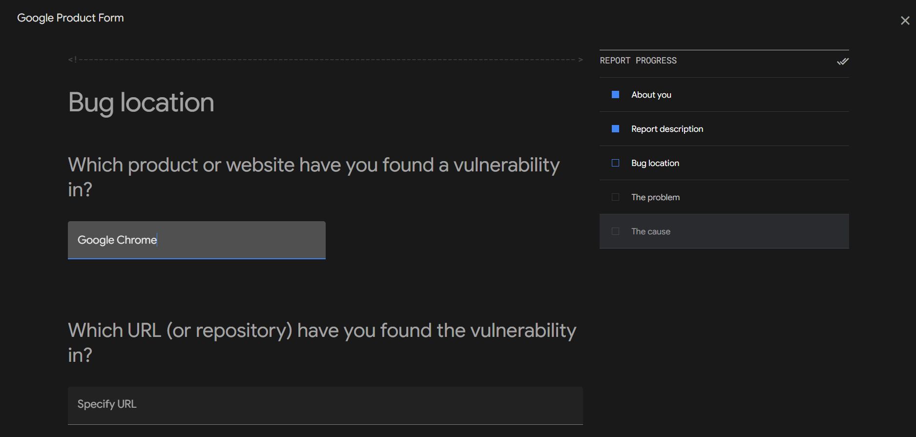 El sitio solicita información concreta de la vulnerabilidad. (Google)