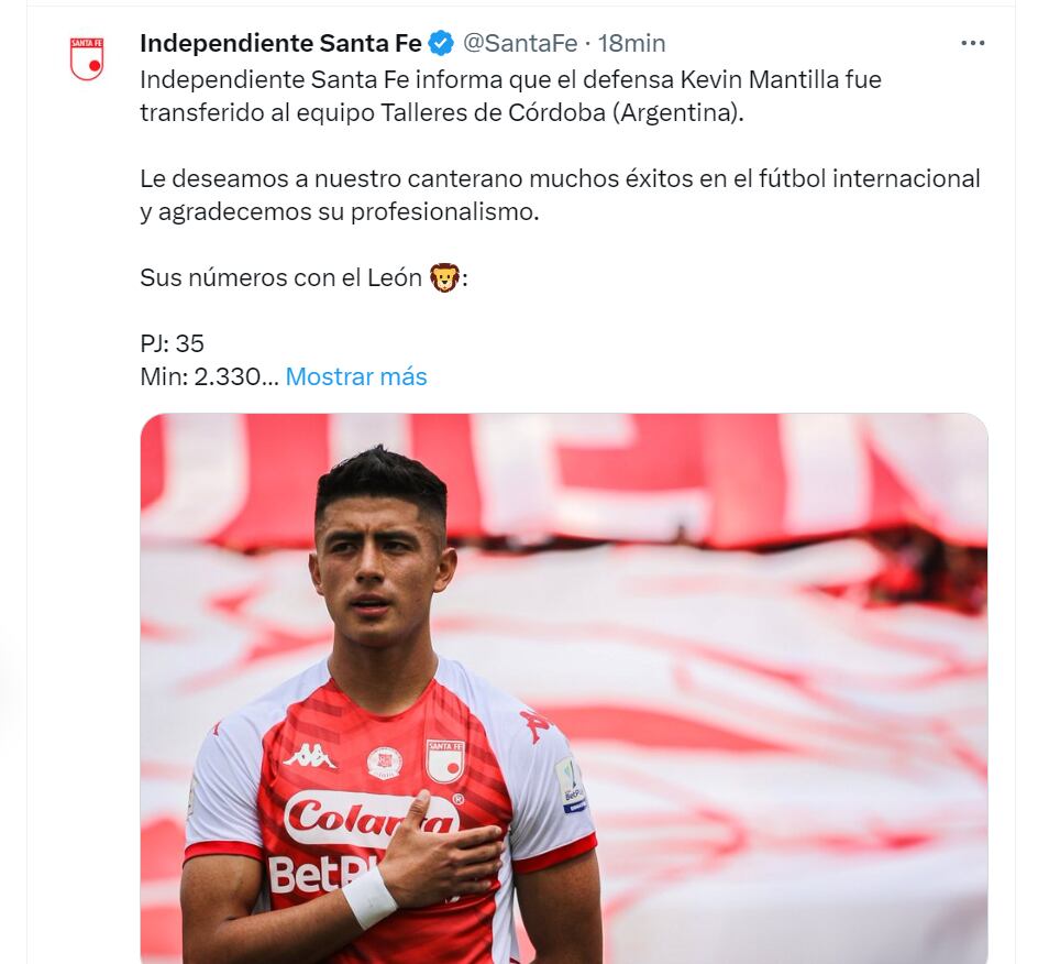 Independiente Santa Fe venció a Kevin Mantilla
