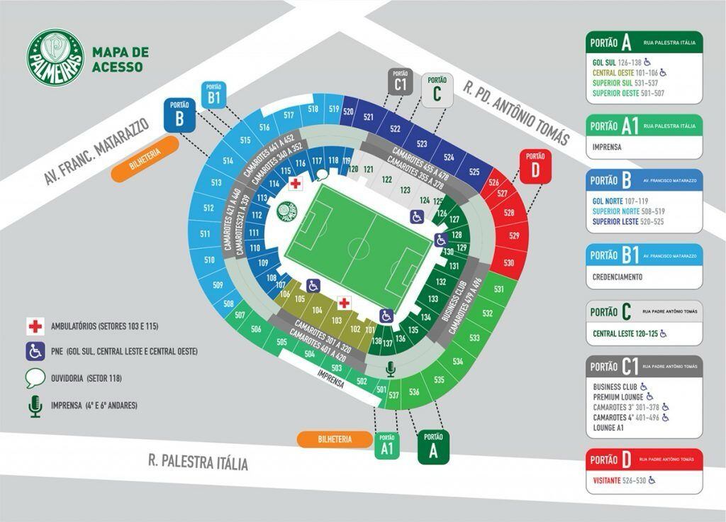 El mapa de acceso al estadio del Palmeiras