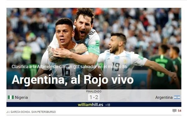 “Argentina, al Rojo vivo”, fue el titular en su sitio web de Marca
