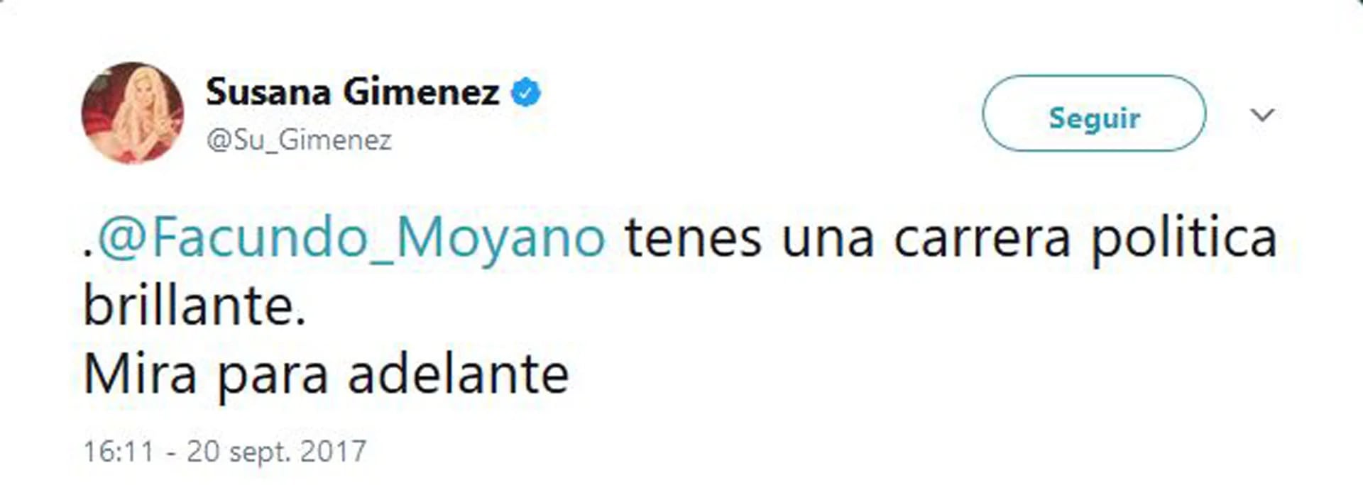 El mensaje de Susana Giménez para Facundo Moyano