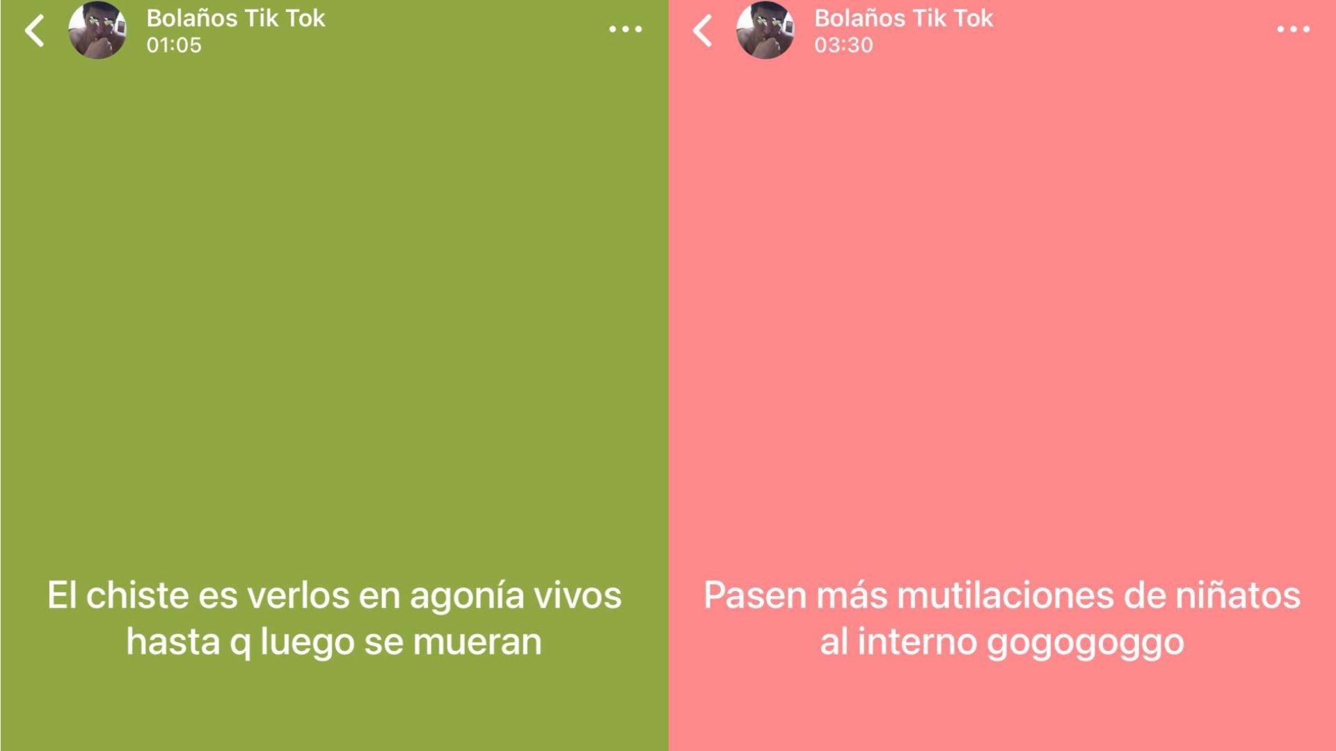 Los escalofriantes estados de Bolaños TikTok son reiterativos respecto a compartir material multimedia acerca de mutilaciones a bebés y niños. (Twitter)