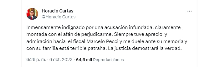 El expresidente paraguayo tachó los señalamientos en su contra como una "acusación infundada" - crédito @Horacio_Cartes/x