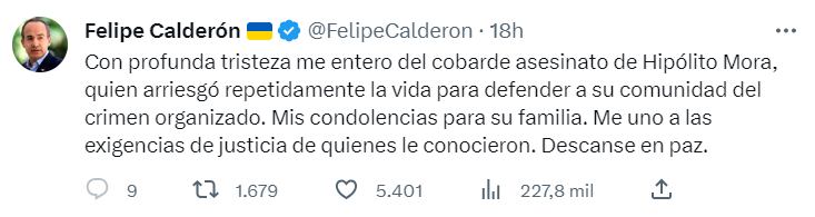 Felipe Calderon Tuit. (Tomada de Twitter)