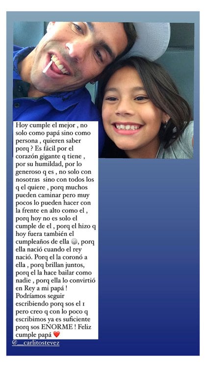 La publicación de Florencia, la hija de Tevez, por el cumpleaños de su papá