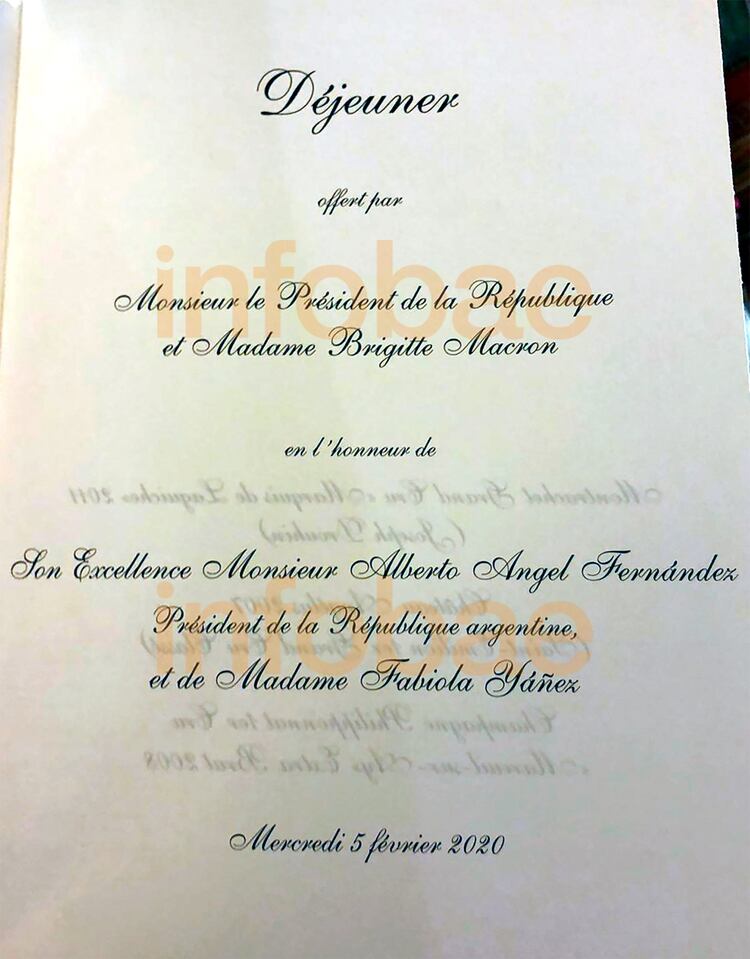 Menú del almuerzo organizado por Emmanuel Macron para agasajar a Alberto Fernández y su comitiva