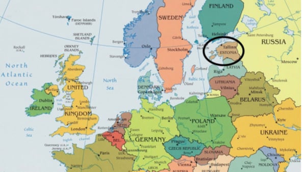 Estonia en el mapa de Europa