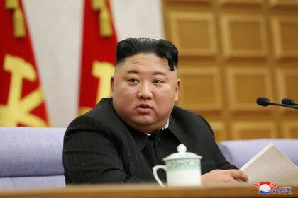 North Korean leader Kim Jong Un speaks during a plenary meeting of the Workers' Party central committee in Pyongyang, North Korea in this photo supplied by North Korea's Central News Agency (KCNA) on February 9, 2021.    KCNA via REUTERS    ATTENTION EDITORS - THIS IMAGE WAS PROVIDED BY A THIRD PARTY. REUTERS IS UNABLE TO INDEPENDENTLY VERIFY THIS IMAGE. NO THIRD PARTY SALES. SOUTH KOREA OUT. NO COMMERCIAL OR EDITORIAL SALES IN SOUTH KOREA.