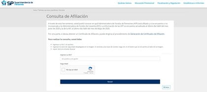 El portal de la Superintendencia de Pensiones