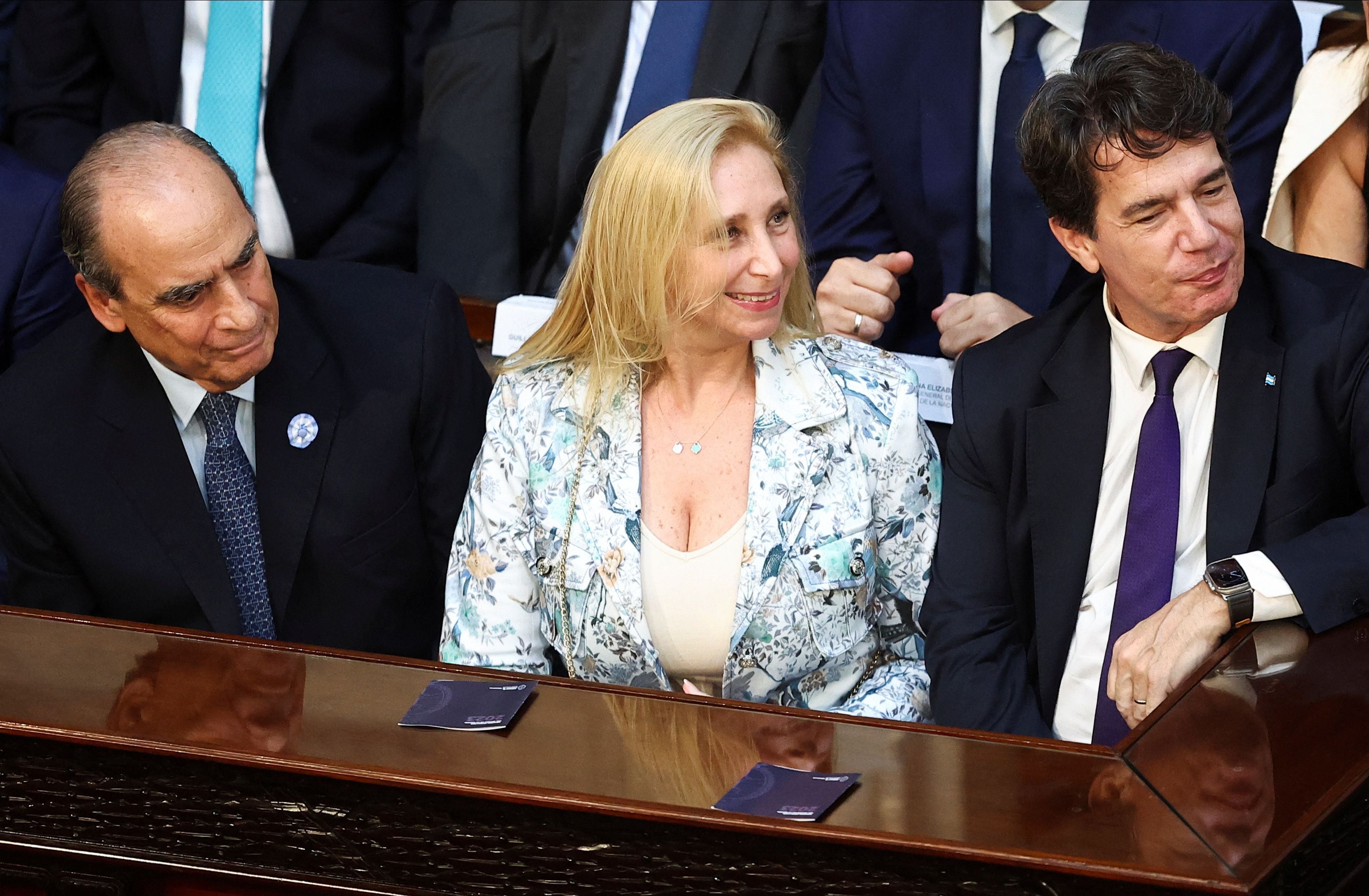 Guillermo Francos, Karina Milei y Nicolás Posse, en la Asamblea Legislativa del 1° de marzo pasado (Reuters) 