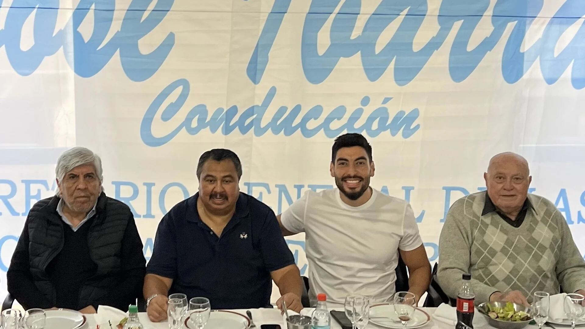Hugo Moyano, José Ibarra, Facundo Moyano y Domingo Petrecca, en el encuentro de las 62 Organizaciones