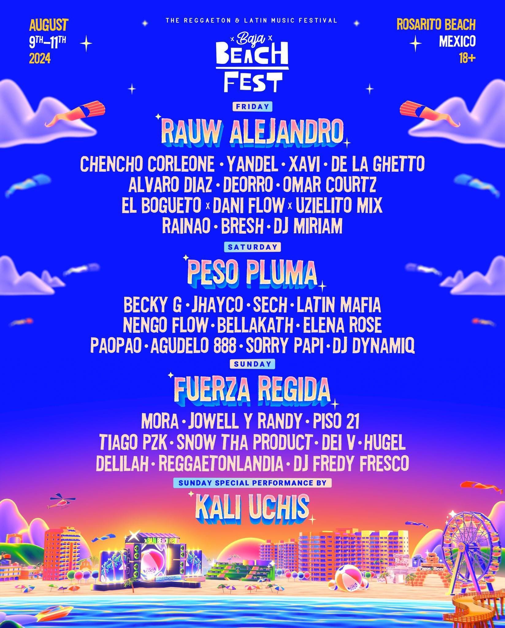 Cartel completo del Baja Beach Fest, festival de agosto en Baja California (Captura de pantalla)
