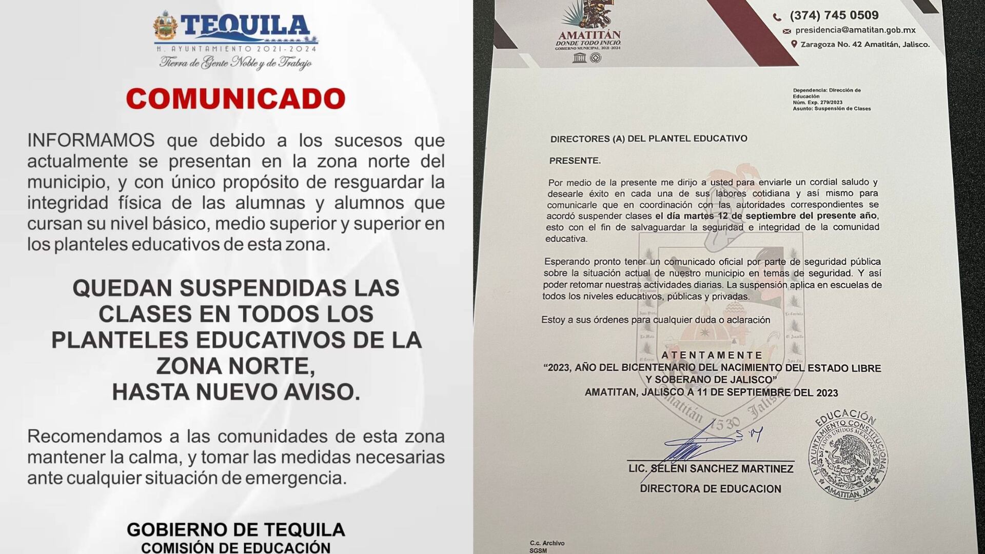 En Tequila y Amatitán se suspendieron las clases por los operativos militares (Foto: Gobierno de Tequila / Twitter@escamillajluis)