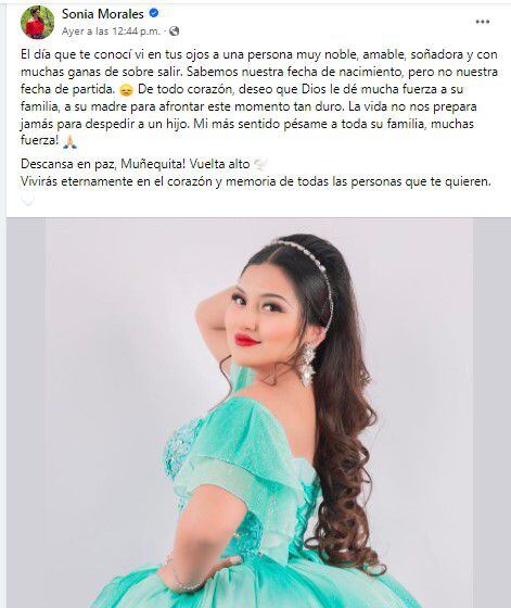 Sonia Morales le envía mensaje de despedida a Muñequita Milly.
