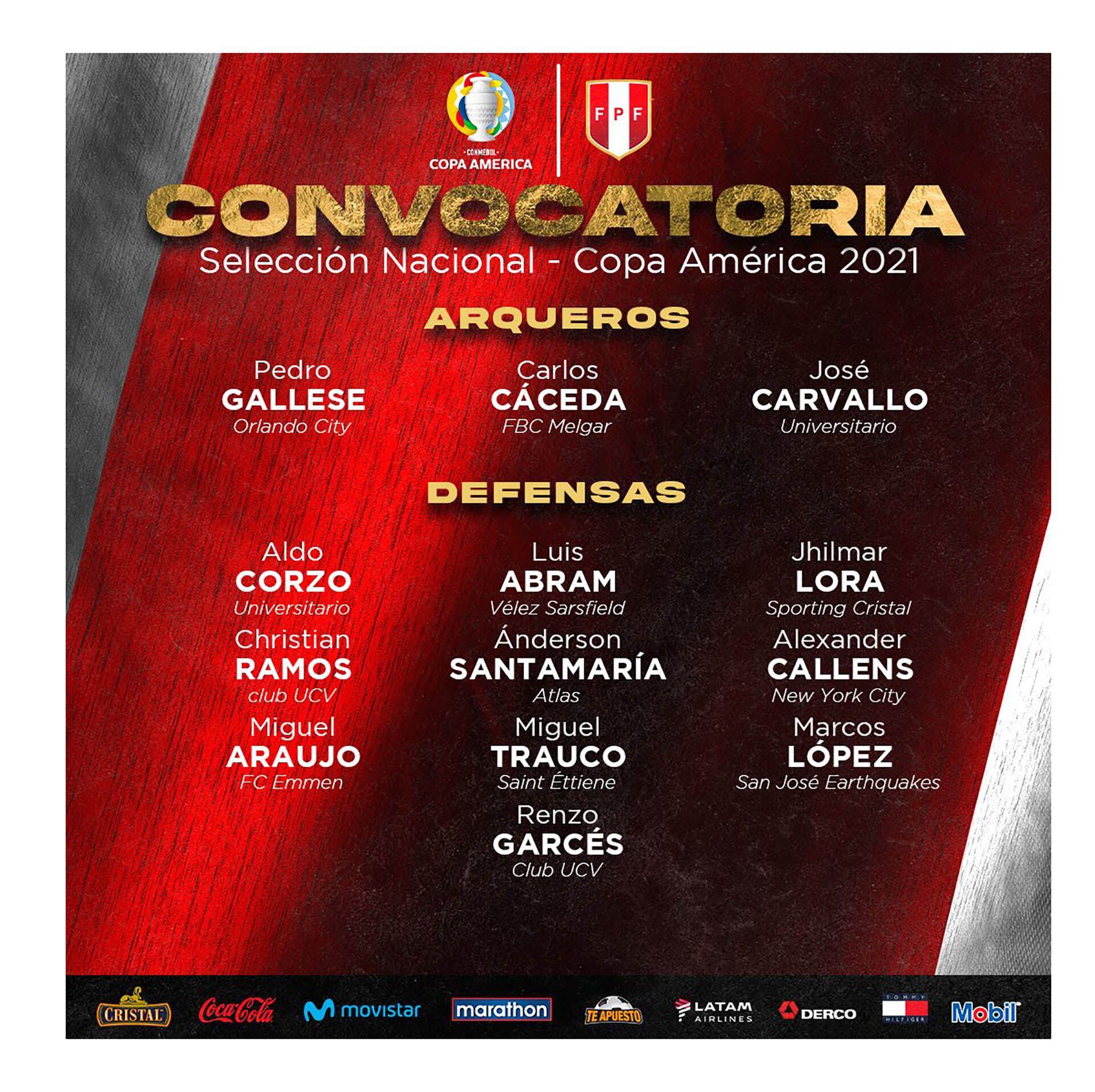 listas de la Copa América de las distintas selecciones