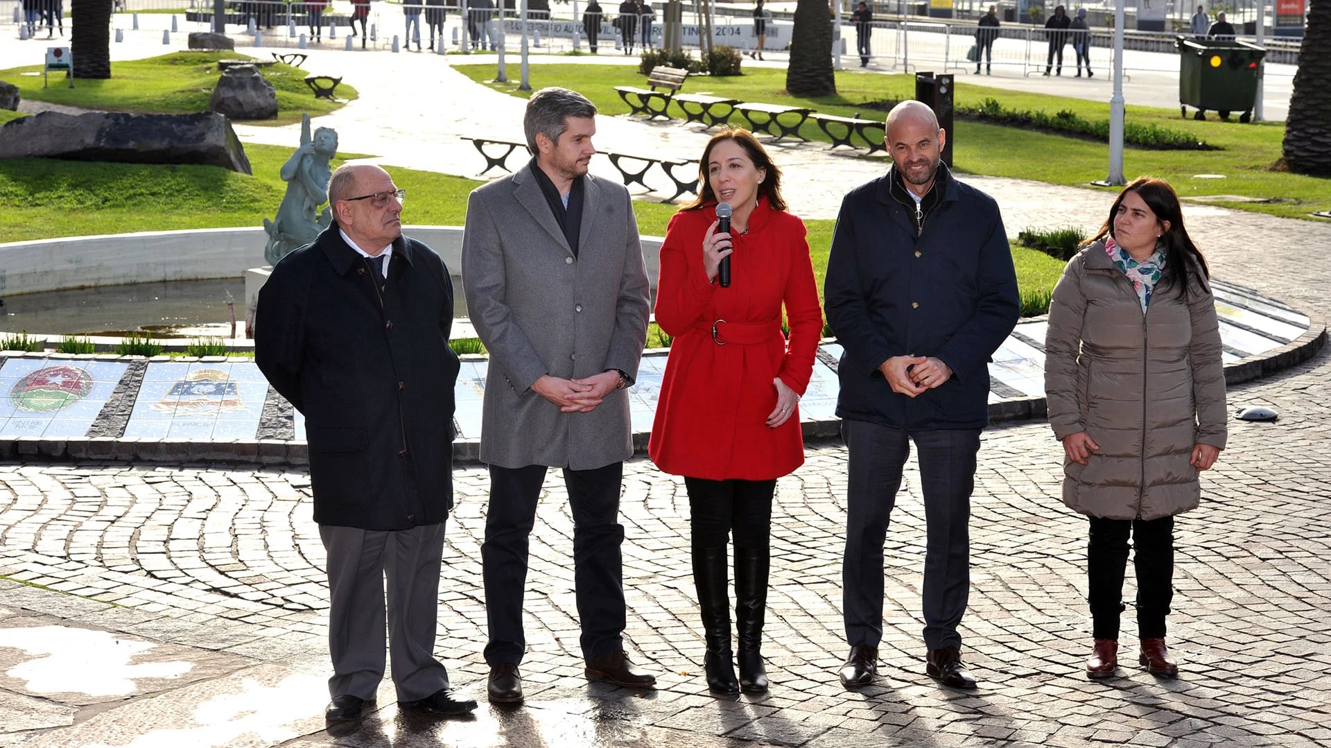 María Eugenia Vidal, junto a Peña, Dietrich y el intendente de Mar del Plata, Carlos Arroyo (Télam)