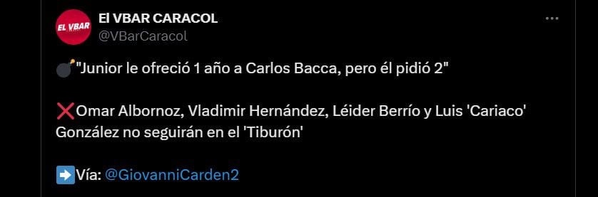 Cuatro jugadores estarían en la lista de salida en el Junior de Barranquilla para el segundo semestre de 2024 - crédito @VBarCaracol/X